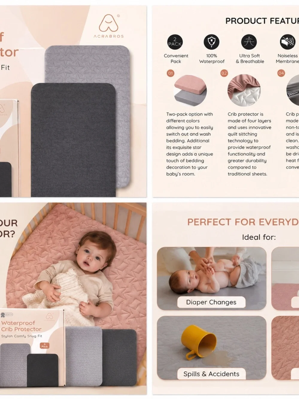 Baby Crib Mattress Protector 2 Pack – Ultra Soft & Waterproof